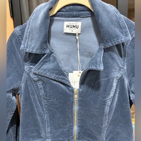 Show Me Your Mumu Jumpsuit corduroy navy denim flare groovy pockets long sleeves - Picture 3 of 12